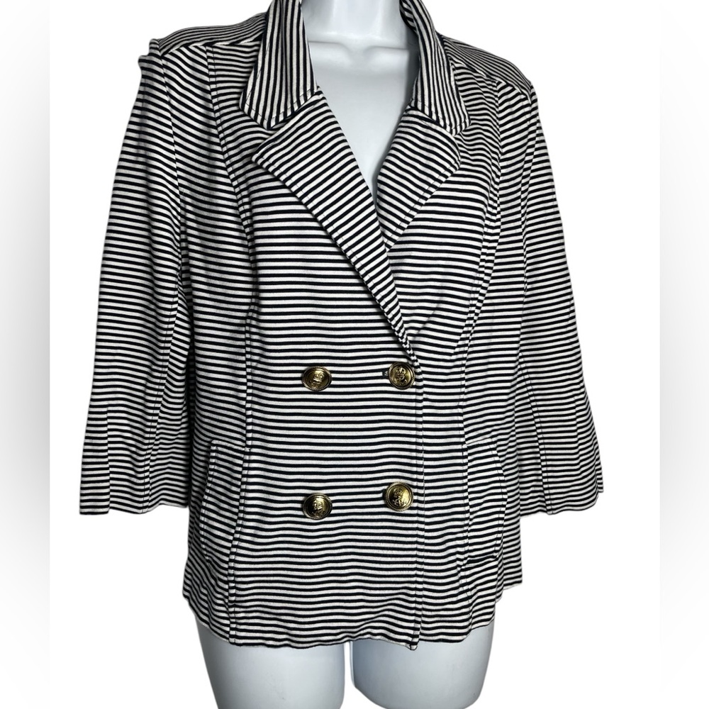 CABI blazer size Large black & white striped nautical blazer w/gold buttons 🖤